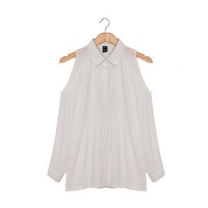 White Chiffon Open Shoulder Shirt